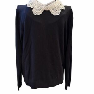 Elegant Black Sweater with Lace Collar
